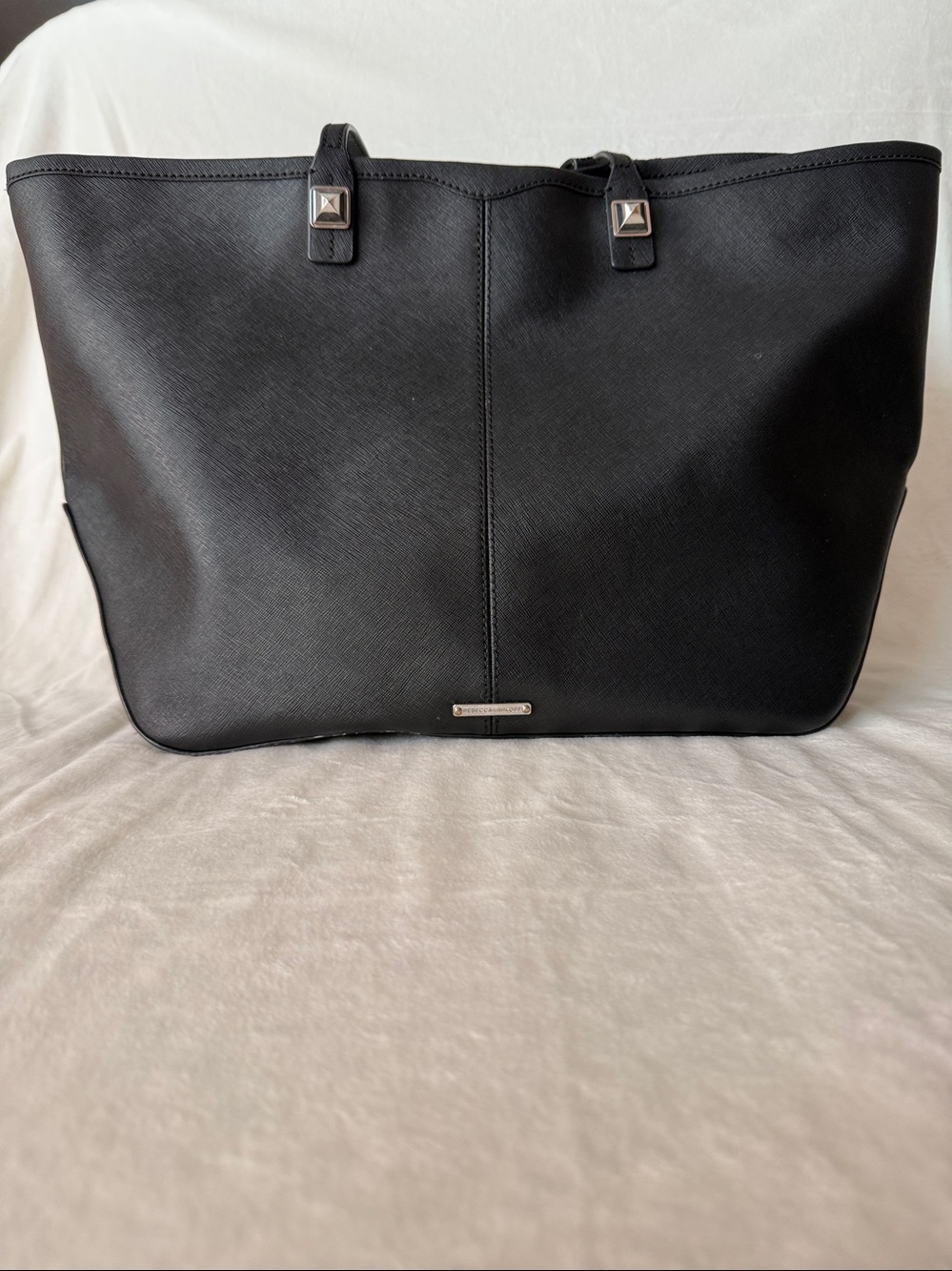 Rebecca Minkoff Black Leather Tote Bag Large Everyday Work Purse Classic Chic